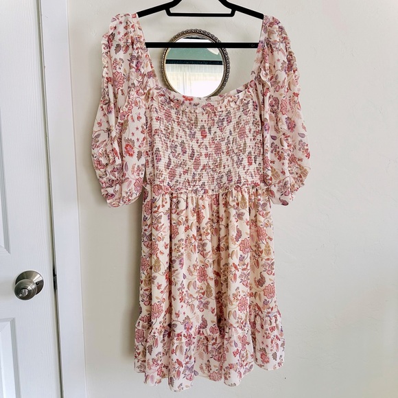 Super Natural by Secret Mission Mini Floral Bohemian Puff Sleeve Dress - Picture 1 of 4